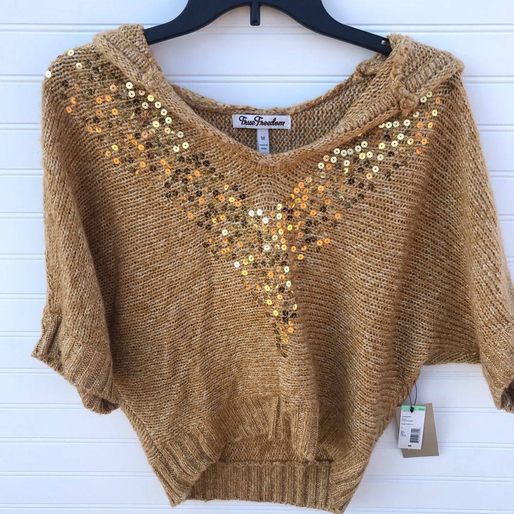 True Freedom Sequined Hooded Cropped Sweater NWT